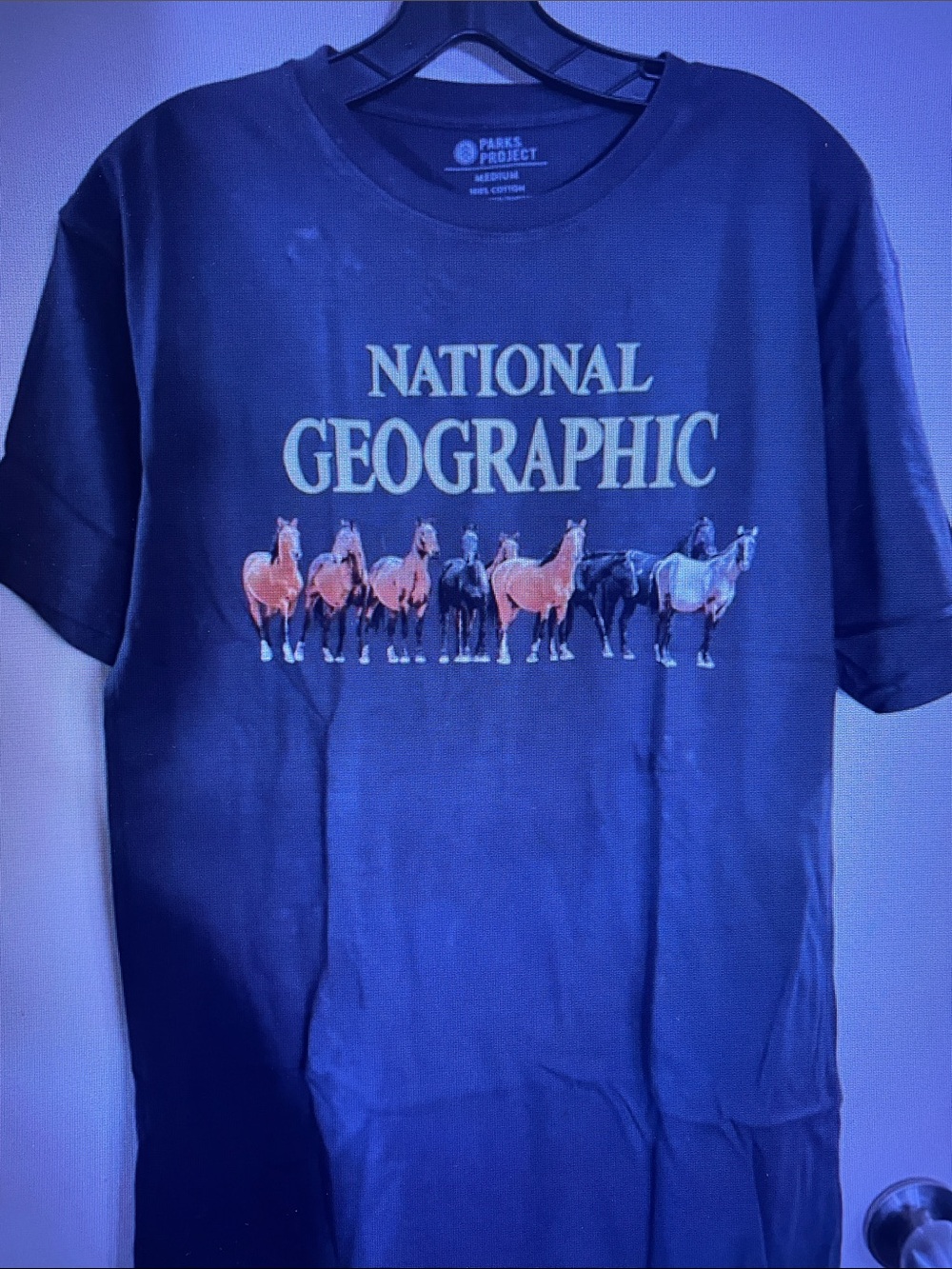 National Geographic Navy Short Sleeve Tee with Horse Line Graphic